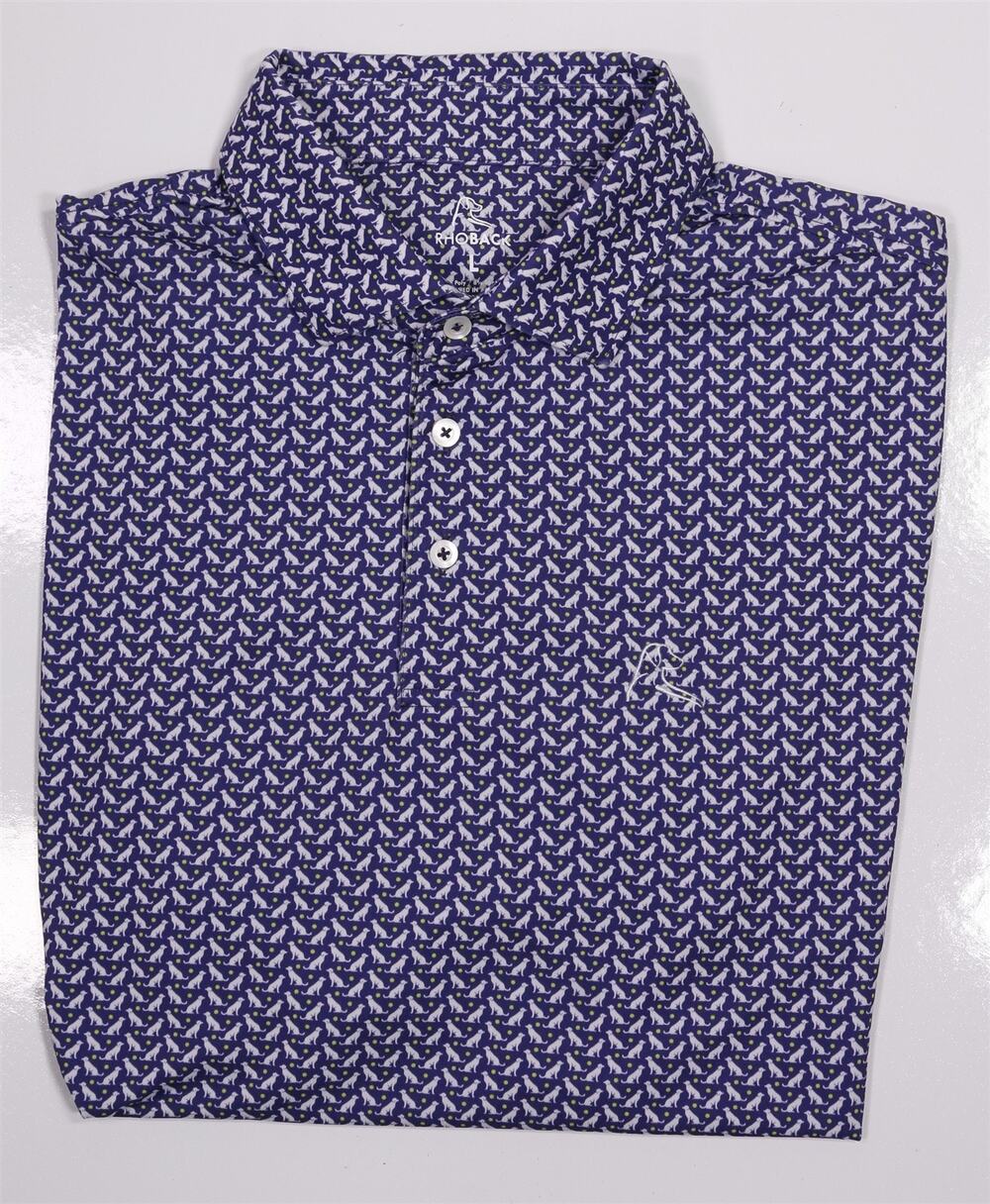 Rhoback Lab Dog Ball Print Purple Blue Golf Polo Shirt Mens Large